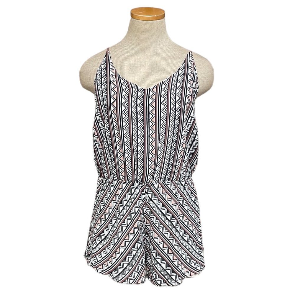 Dolce Vita Romper V-Neck Open Back Geometric Designs Black Pink Size Small S